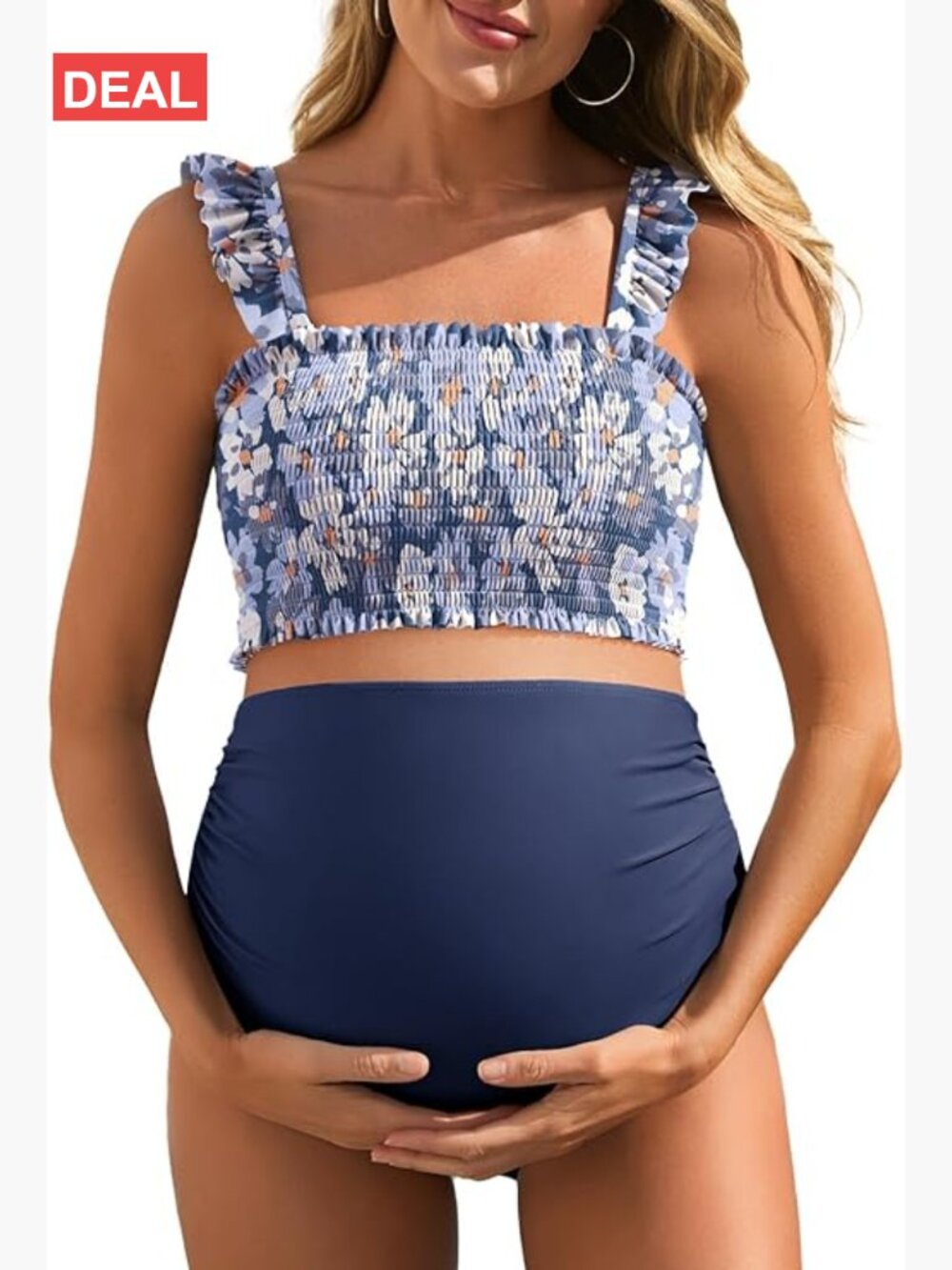 Maternity High Waist Bikini Swimsuit Two Piece Ruffled Hem
